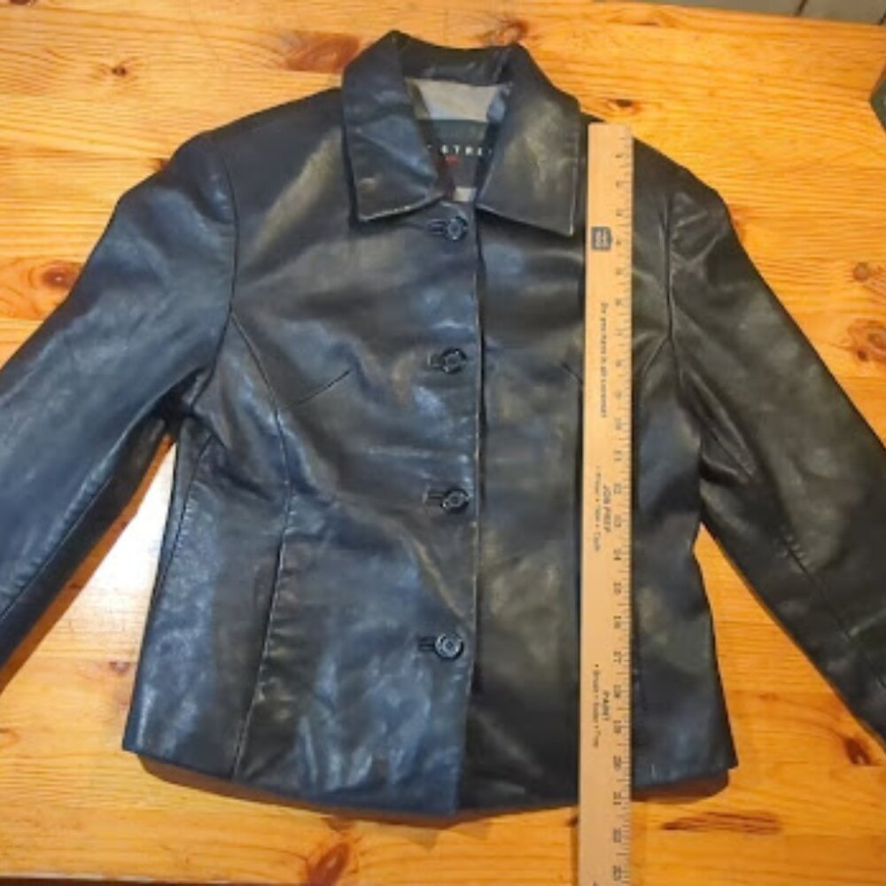 Fleet Street Red Label Black Leather Jacket Small Blazer Button Front 90s Minima - Picture 5 of 13